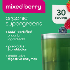 Zena Nutrition Organic Super Greens ingredients scene with 70+ superfoods