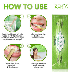 Zenia Miswak natural bristles close-up show traditional cleansing action.