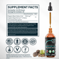 Zenmen Green Black Walnut Hull Tincture label closeup with organic seal.