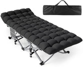 ZENPETIO camping cot folded compact for easy storage and travel.