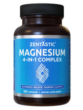 Zentastic Magnesium Complex capsules; close-up showing chelated forms for high absorption.