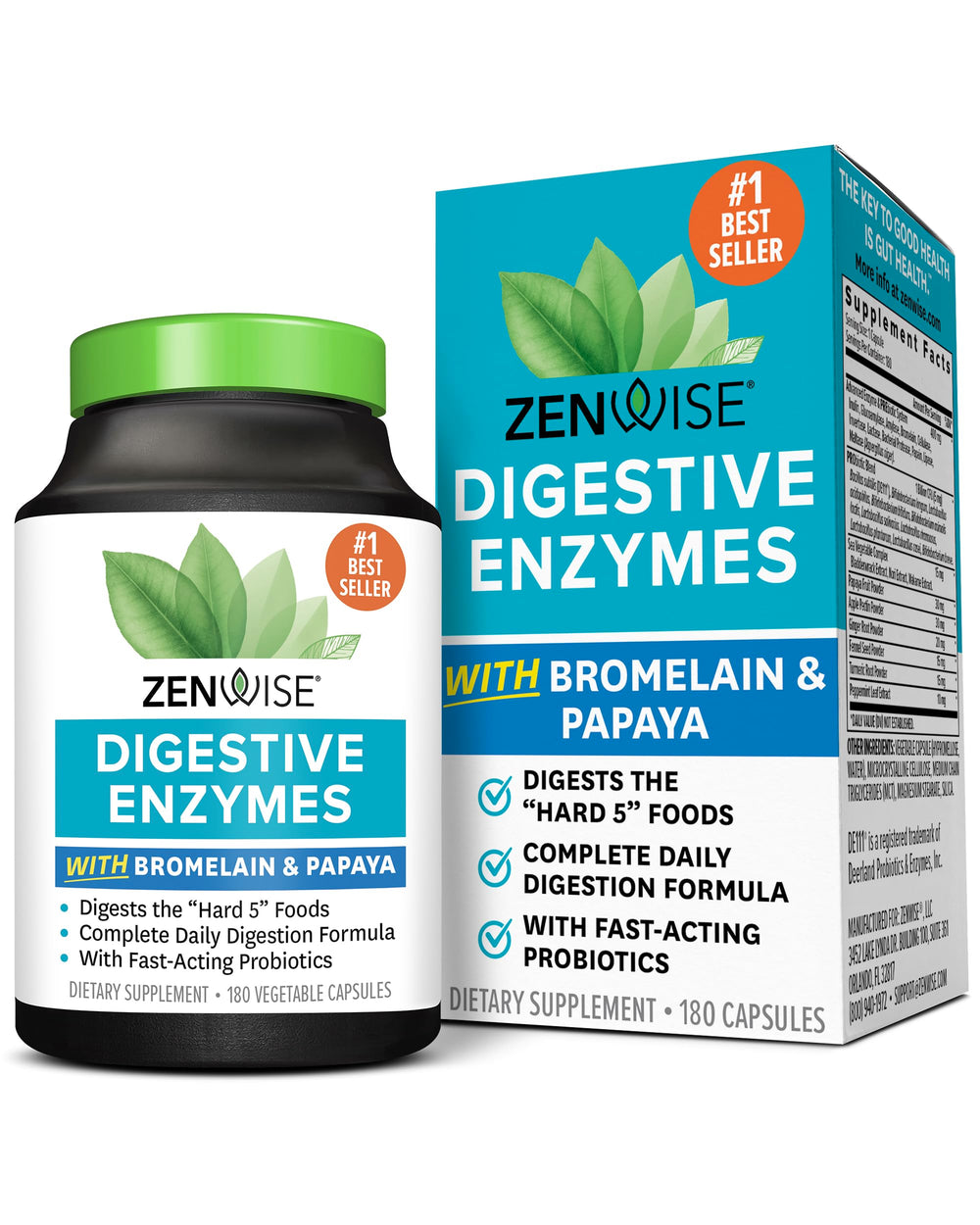 Zenwise Health Digestive Enzymes bottle showing plant-based formula for gentle digestion support