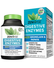 This Zenwise Health Digestive Enzymes bottle shows bromelain and papaya for gut comfort.