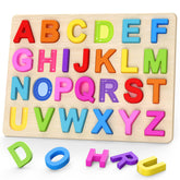 Zeoddler Alphabet Puzzles letters on natural wood for early literacy play.