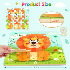Zeoddler wooden animal puzzle featuring forest animals for early learning.