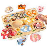 Zeoddler Easter wooden egg puzzle with farm animals to support fine motor skill development.