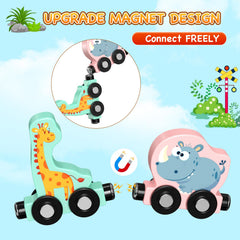 Zeoddler magnetic wooden train car bear encourages tactile exploration and coordination.