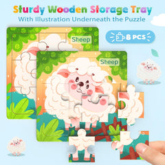 Zeoddler nine-piece wooden puzzles; smooth edges ensure safe exploration.