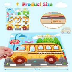 Zeoddler wooden puzzle bus engages pattern matching and focus