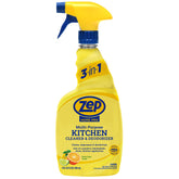 Zep Home Pro cleaner sprayed on a kitchen counter for grease removal