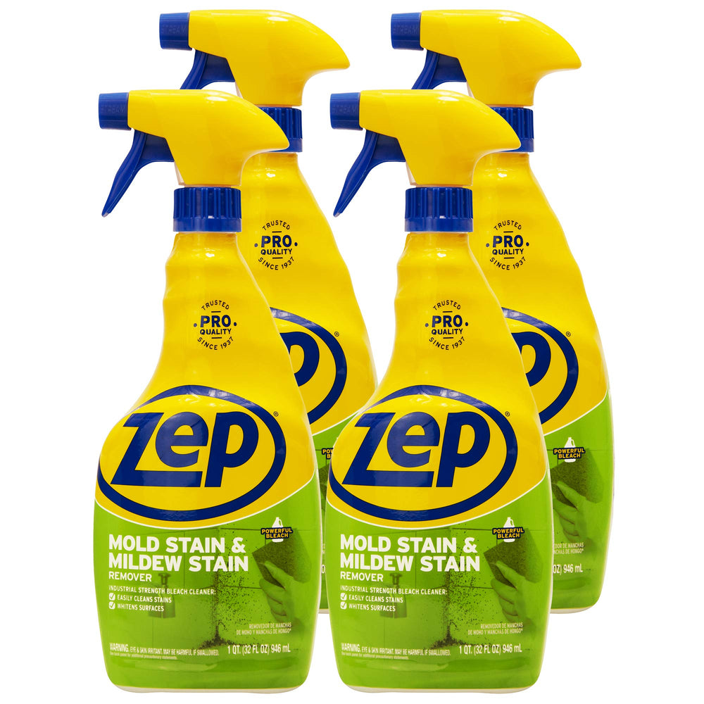 Zep Mold Stain Remover bottle pours to dissolve mold and mildew quickly