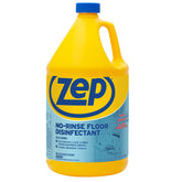 Zep No-Rinse Floor Disinfectant bottle pouring for quick one-step cleaning.