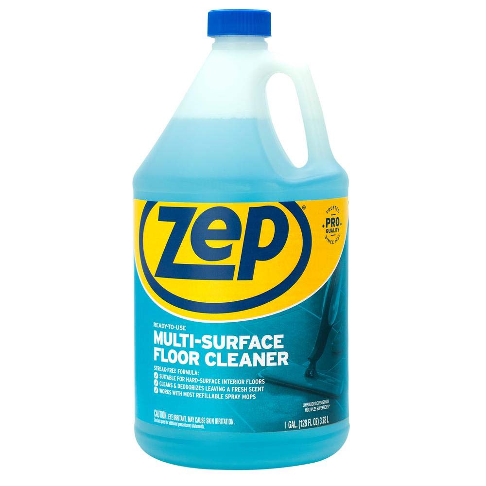 The Zep ZUMSF128 multi-floor cleaner bottle delivering streak-free floor results