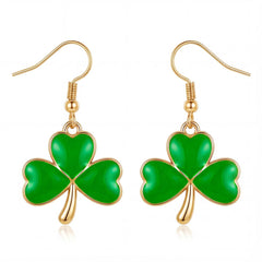 Zeptrix shamrock gold earrings add festive sparkle to Saint Patrick's Day outfits.