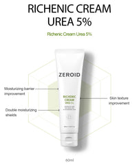 ZEROID Richenic Cream 5 percent urea jar showing rich texture for dry skin
