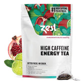 ZEST Energy Green Tea packaging showing 20 pyramid bags for clean caffeine boost