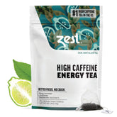 ZEST high caffeine Earl Grey tea packaging highlights eco-friendly design