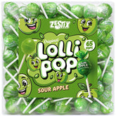 Zestix Sour Apple mini lollipops, individually wrapped for party sharing.