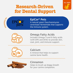 Zesty Paws Dental Bones with EpiCor Pets for digestive and immune support.