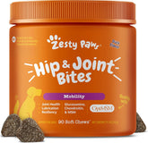 Zesty Paws hip joint Mobility Bites in bottle with duck flavor for daily joint support