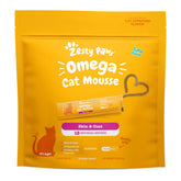 Zesty Paws Omega Cat Mousse tuna tube shows squeezable texture for easy feeding.