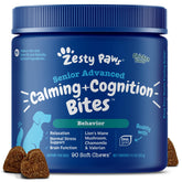Zesty Paws Senior Advanced Calming bottle view supports stress relief on the go