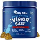 Zesty Paws Senior Vision Bites chews promote canine eye health and daily wellbeing.