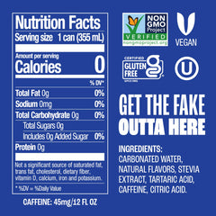 Zevia Cola can label close-up showing zero calories and natural sweetness