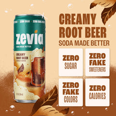 Close-up of Zevia Creamy Root Beer creamy foam, smooth texture.