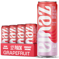 Zevia Grapefruit Energy can front view highlighting zero sugar and crisp citrus