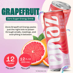 Zevia Grapefruit Energy can side view showing clean ingredients and zero calories