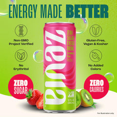 Zevia non-GMO verified energy can for transparent ingredients.
