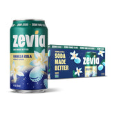 Zevia Vanilla Cola can with zero sugar and zero calories highlighted.