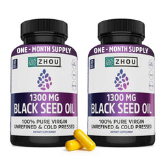 ZHOU Black Seed Oil Capsules bottle showcasing premium supplement for daily wellness.