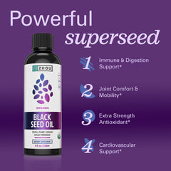 ZHOU Black Seed Oil liquid shows rich golden hue for daily supplementation.