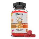 ZHOU D3+K2 gummies bottle on kitchen counter for daily immune and bone support.