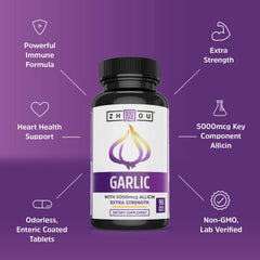 ZHOU Garlic with Allicin 5000 mcg per tablet highlighting potent potential.