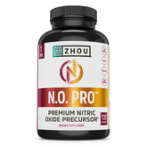 Zhou N.O. Pro bottle front for daily nitric oxide support during activity.