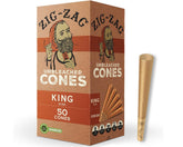 ZIG-ZAG King Size Unbleached Cones, 50-pack for easy bulk stock.
