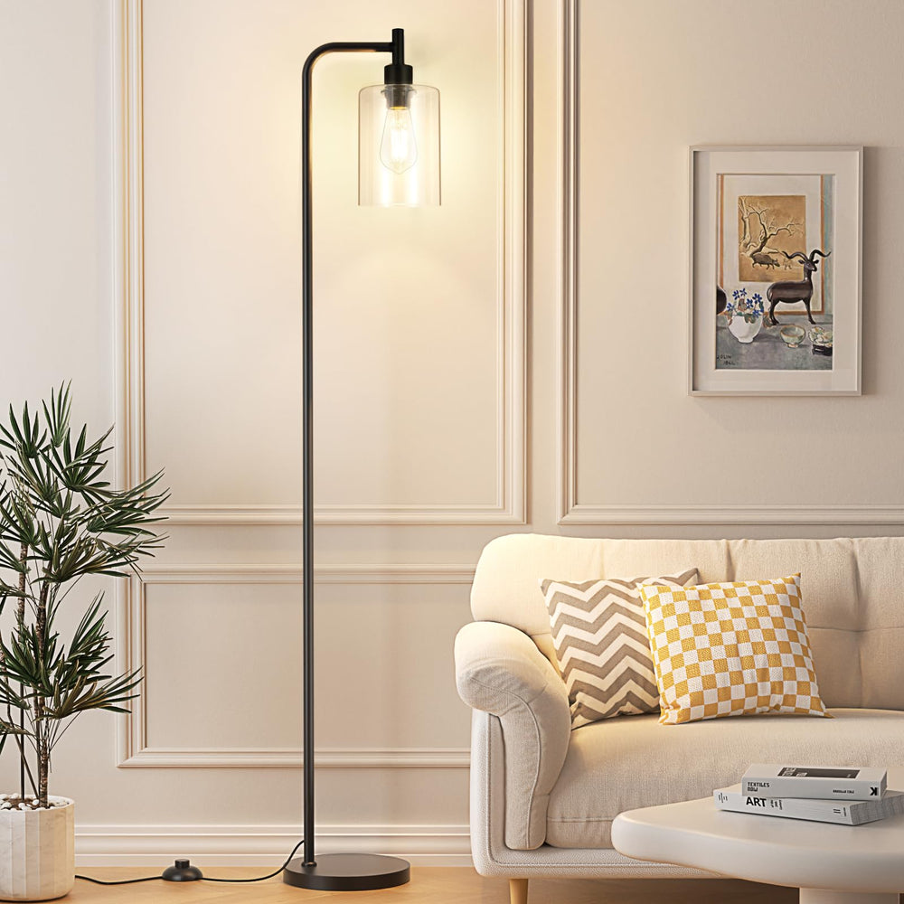 Ziisee industrial floor lamp with glass shade in black for refined living room ambiance