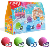 Zimpli Kids Baff Bombz with apple scent fizz for colorful bath time fun.