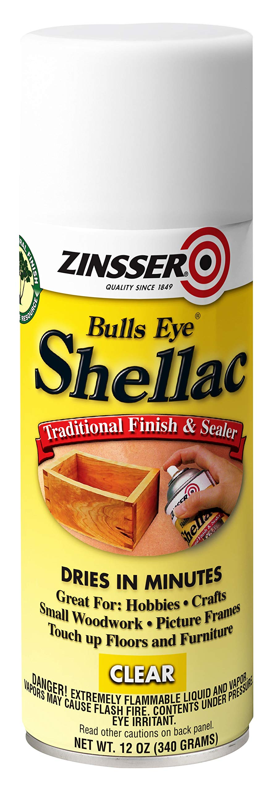 Zinsser Bulls Eye Shellac Spray in action on wood for odor-blocking finish.