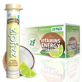 Zipfizz Coconut Lime powder in a tub for refreshing hydration.