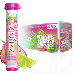 Zipfizz dragon fruit lime tube ready to dissolve for sustained energy.