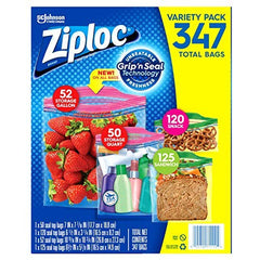 Ziploc bulk 347-count pack for organized storage and versatile meal prep.