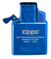 Zippo insert showing adjustable blue flame height for controlled lighting.