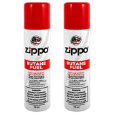 Zippo butane fuel 75ml two-pack cans for clean burns and reliable flame.