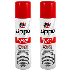 Zippo butane fuel 75ml two-pack cans for clean burns and reliable flame.
