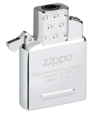 Zippo double-torch butane insert ignition button highlighting windproof, high-heat flame.