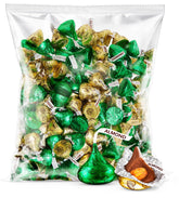 Zisbers green and gold wraps around chocolate kisses for St. Patrick's Day display
